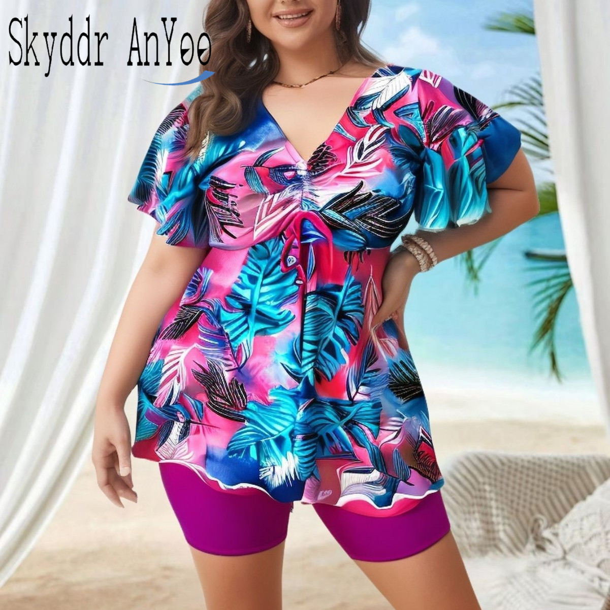 Romper Floral Print - Women's Plus Size Tankini Swimsuits Two
