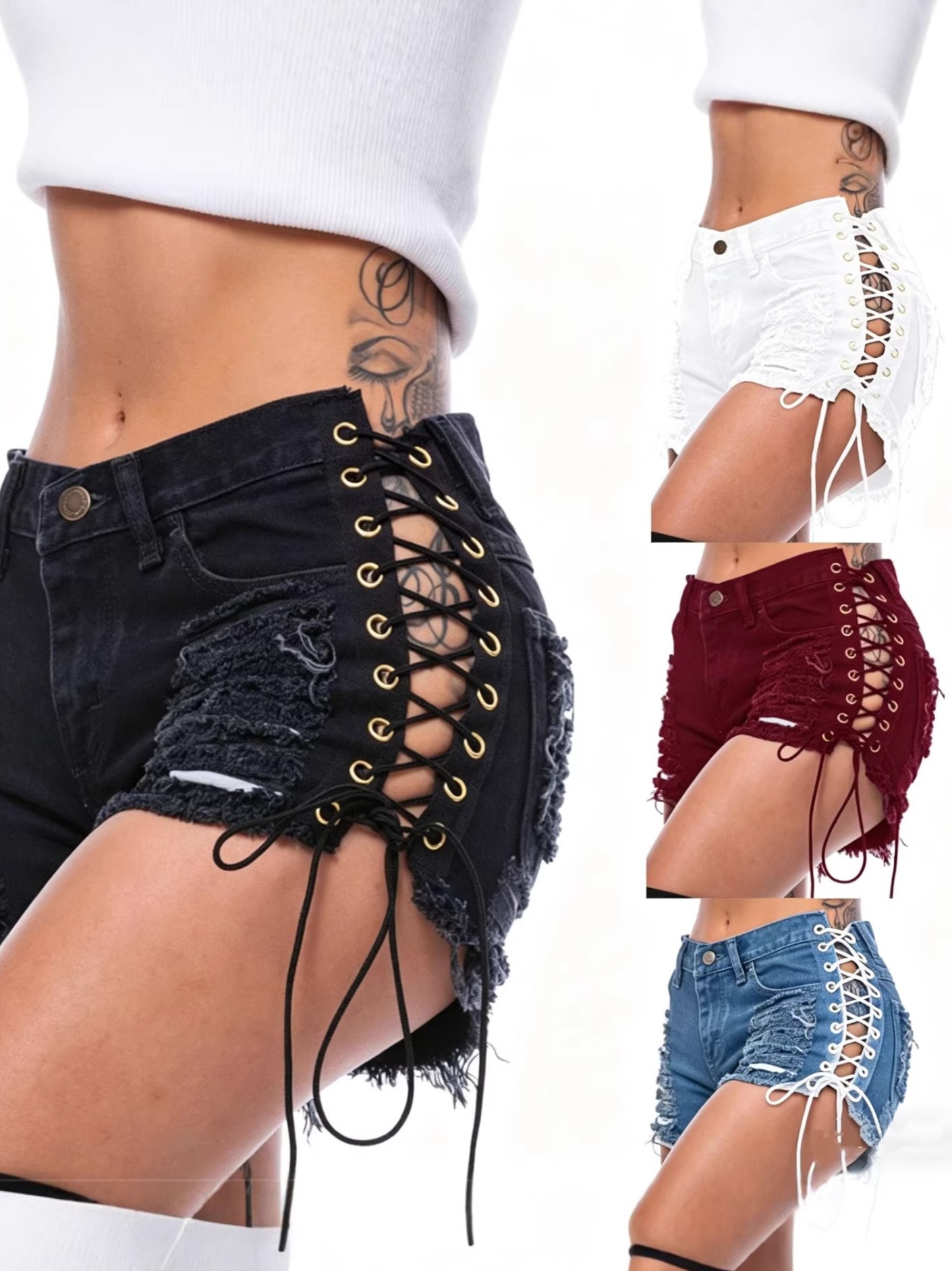 Cotton Denim Shorts Low Waist  - مراجعة Shorts Denim Frayed وسعره