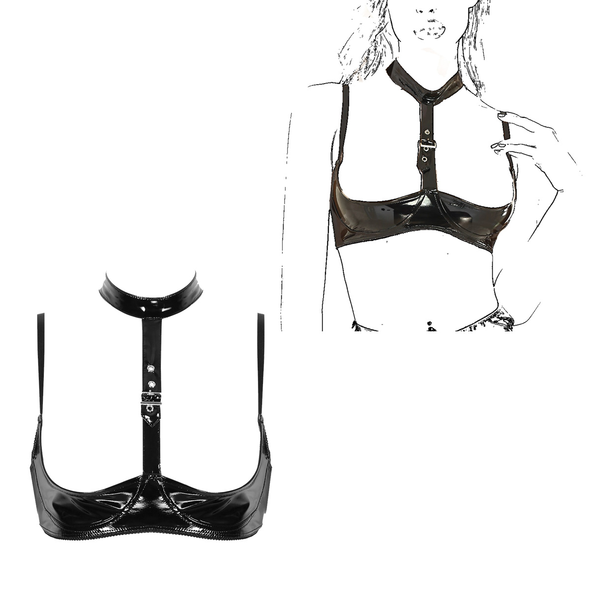 Womens Patent Leather Lingerie - مراجعة Bralette Triangle Set وسعره