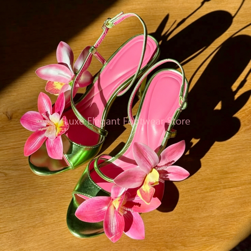 Red Flower Decor Back Strap Ho - مراجعة Sandal Strappy Heeled وسعره