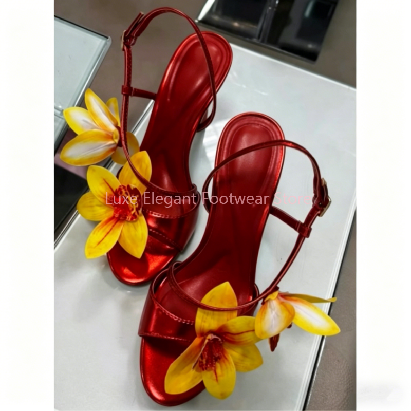 Red Flower Decor Back Strap Ho - مراجعة Sandal Strappy Heeled وسعره