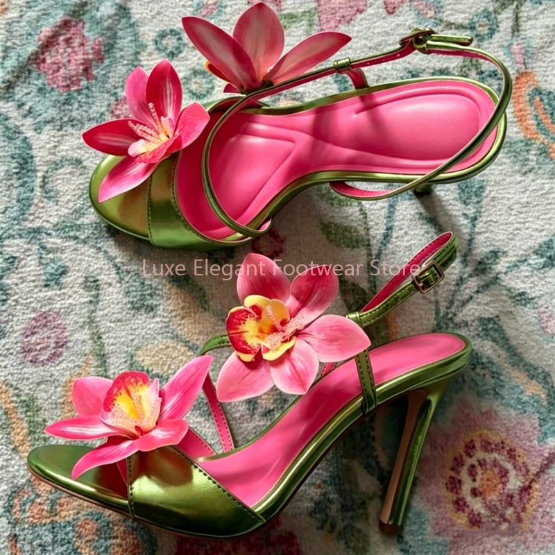 Red Flower Decor Back Strap Ho - مراجعة Sandal Strappy Heeled وسعره