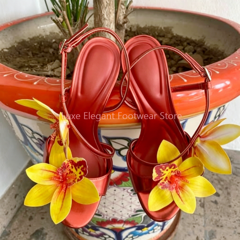 Red Flower Decor Back Strap Ho - مراجعة Sandal Strappy Heeled وسعره