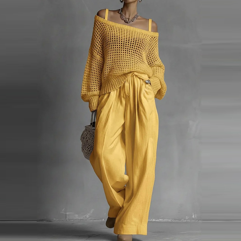Fashion Solid One Shoulder Lon - مراجعة Linen Pant Wide وسعره