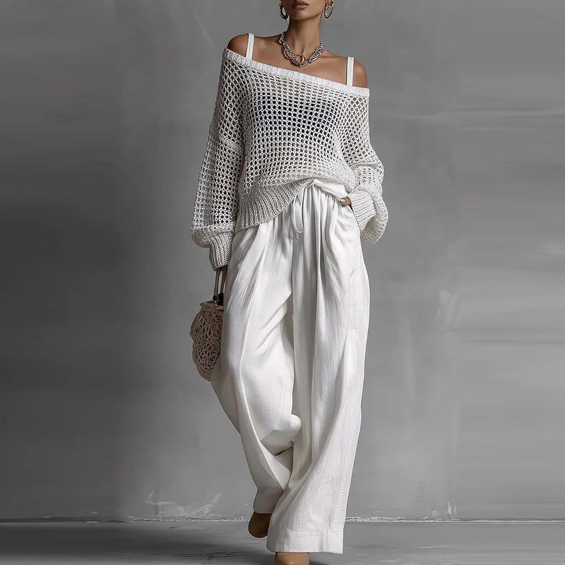 Fashion Solid One Shoulder Lon - مراجعة Linen Pant Wide وسعره