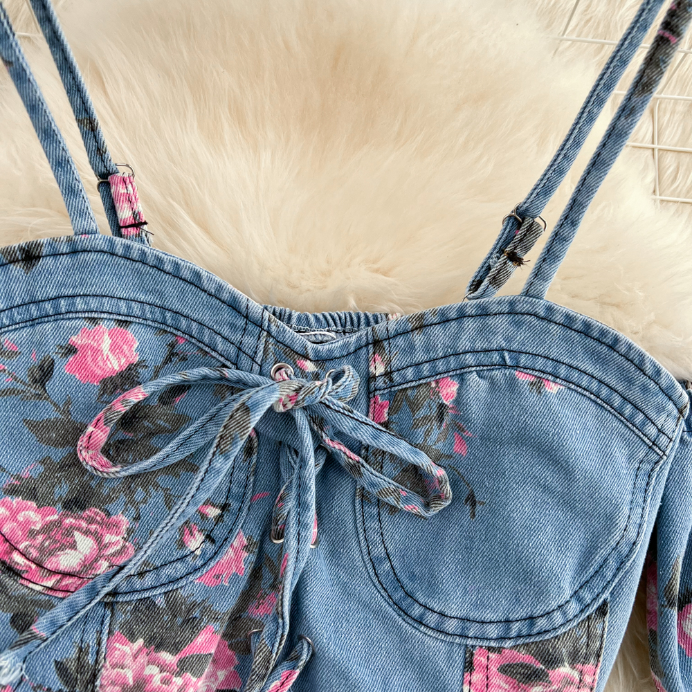 Fashion Floral Print Denim Ski - مراجعة Romper Floral Print وسعره