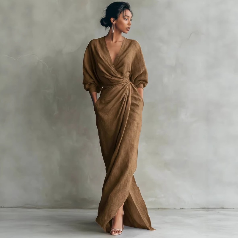 Women's Pink Linen Wrap Maxi D - مراجعة Linen Dress Wrap وسعره