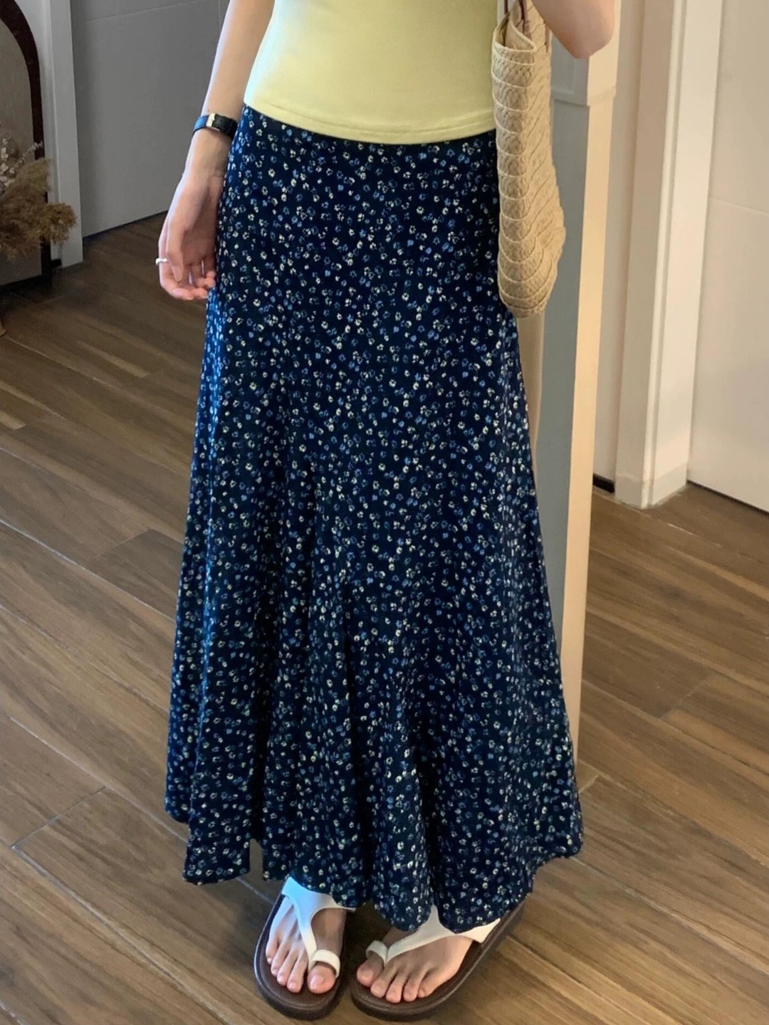 plus Size Floral Print High Wa - مراجعة Midi Skirt Floral وسعره