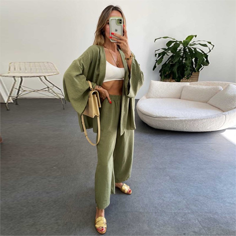 Women's Linen Trouser Suit Wit - مراجعة Linen Pant Wide وسعره