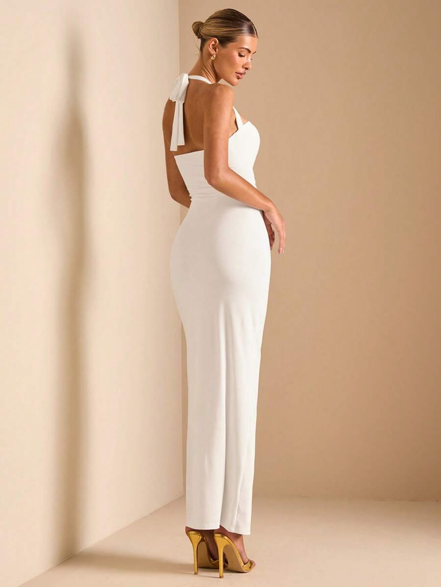 White Cut Out Halter Neck Fitt - مراجعة Maxi Dress Halter وسعره