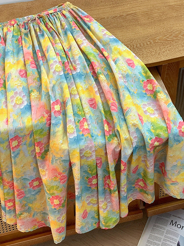 Retro Artistic Large Size A-Li - مراجعة Midi Skirt Floral وسعره