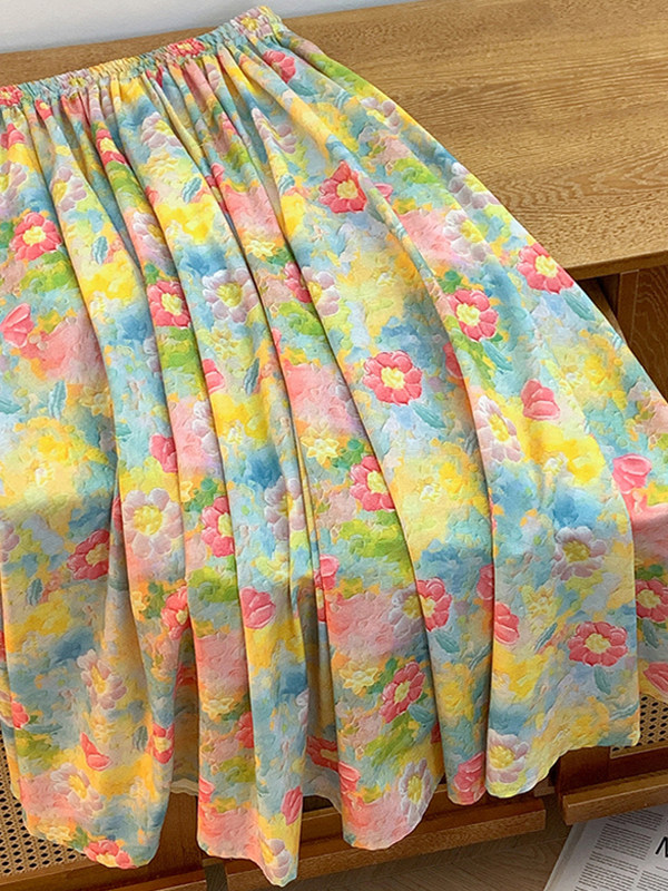 Retro Artistic Large Size A-Li - مراجعة Midi Skirt Floral وسعره