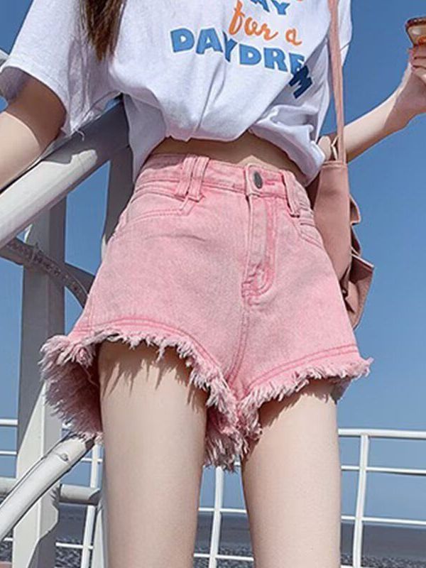 High Waist White Denim Shorts  - مراجعة Shorts Denim Frayed وسعره