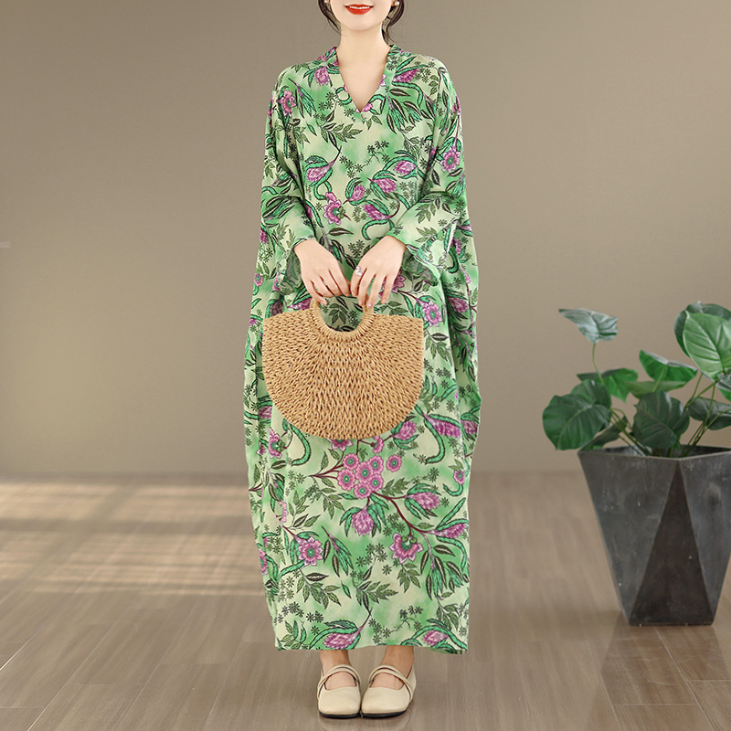Large Size Floral Print Vacati - مراجعة Linen Dress Wrap وسعره