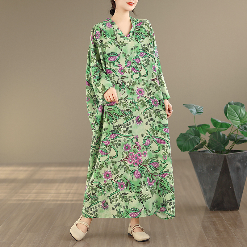 Large Size Floral Print Vacati - مراجعة Linen Dress Wrap وسعره