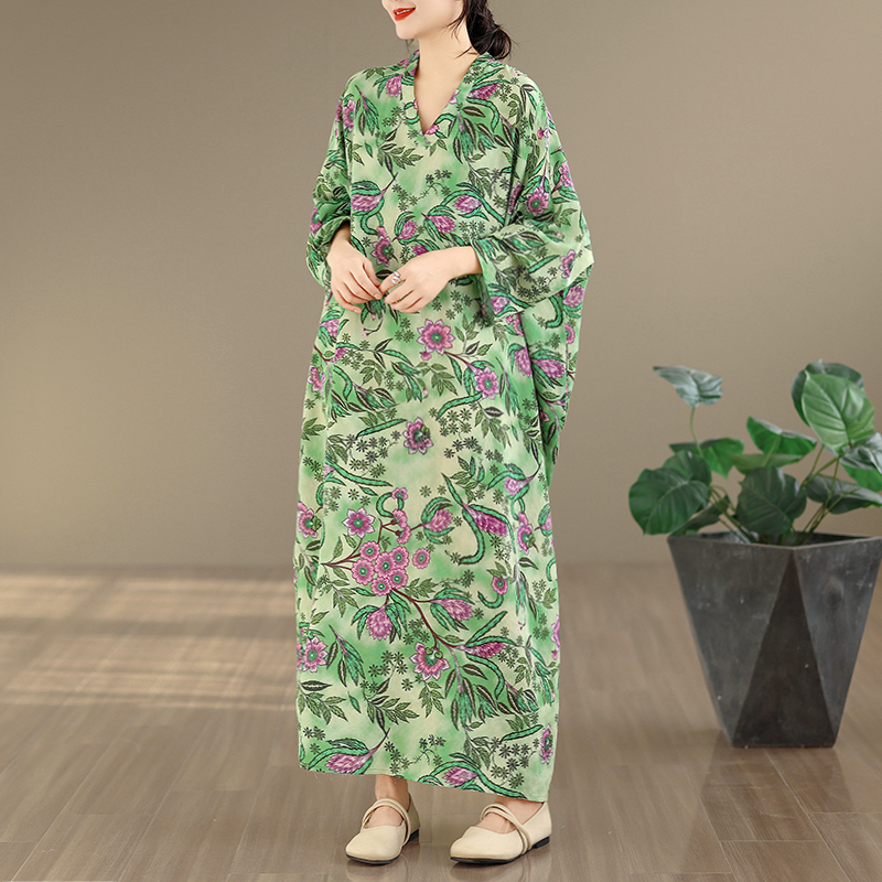 Large Size Floral Print Vacati - مراجعة Linen Dress Wrap وسعره