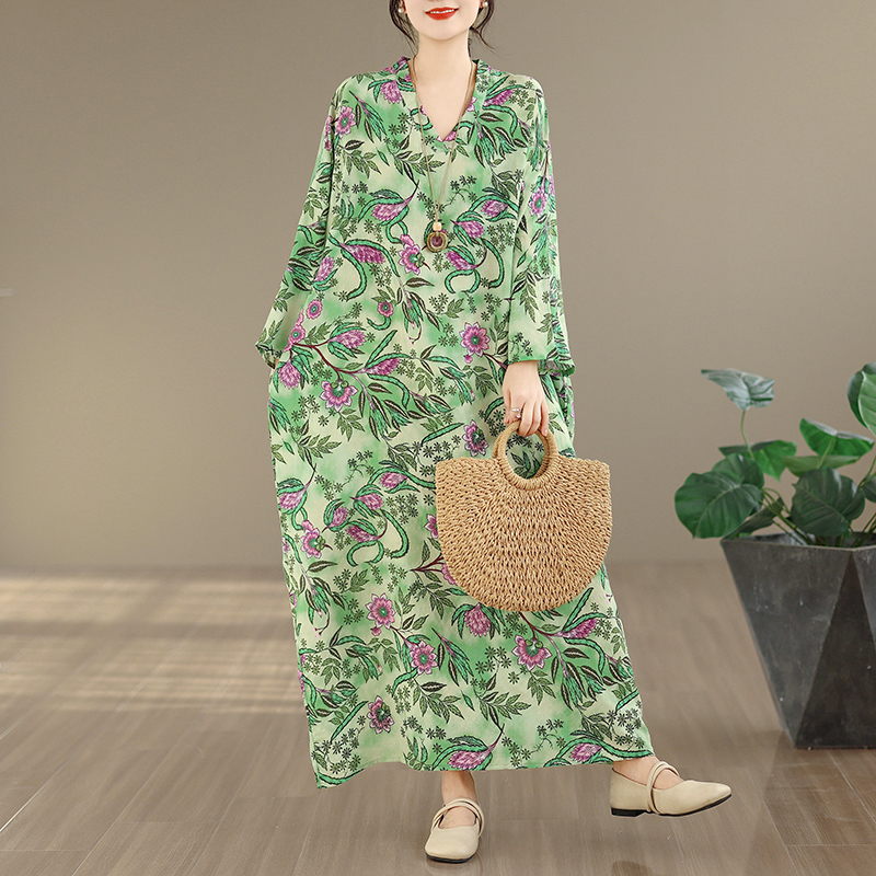 Large Size Floral Print Vacati - مراجعة Linen Dress Wrap وسعره