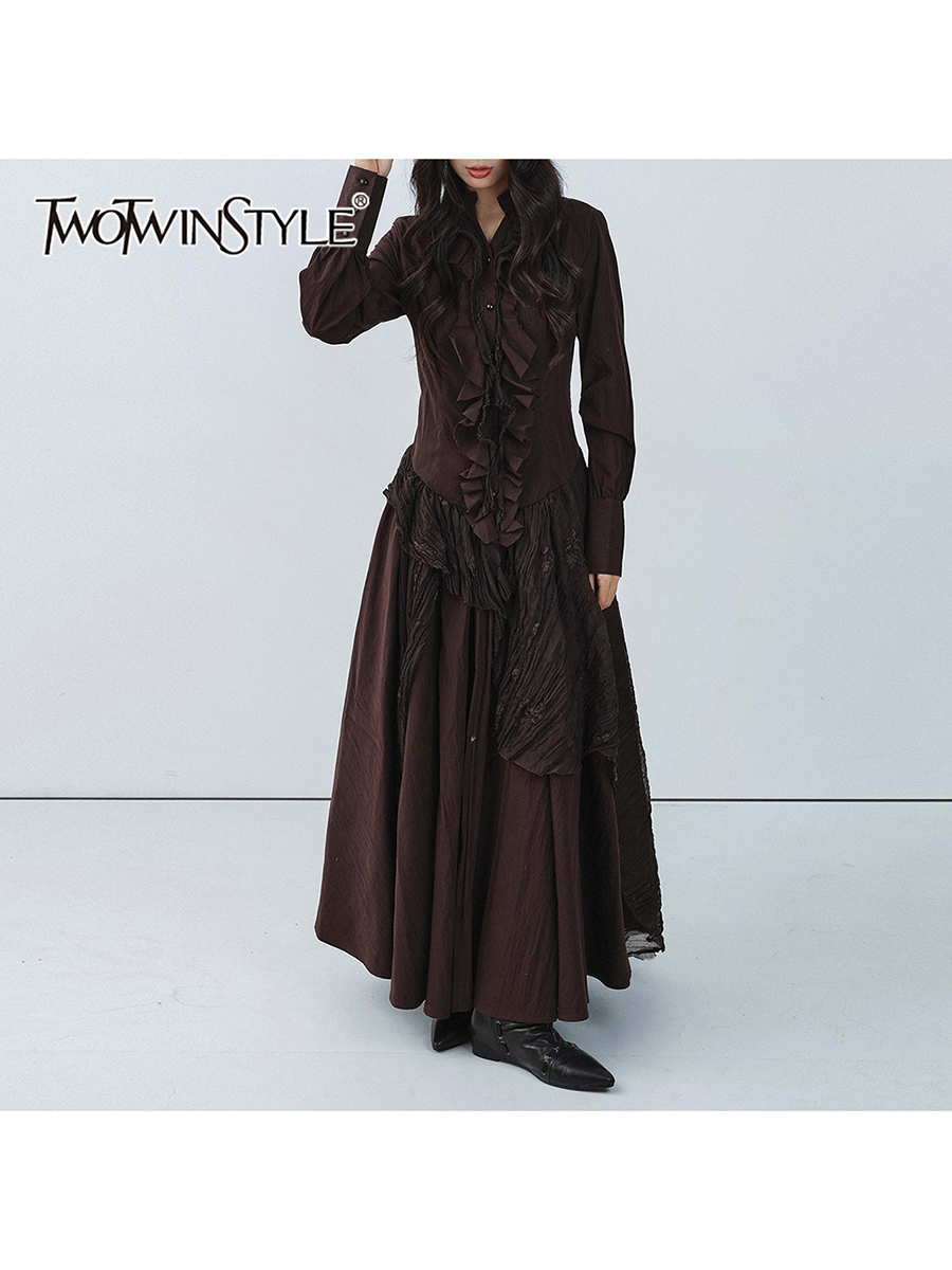 TWOTWINSTYLE Brown Spliced Fol - مراجعة Linen Dress Wrap وسعره