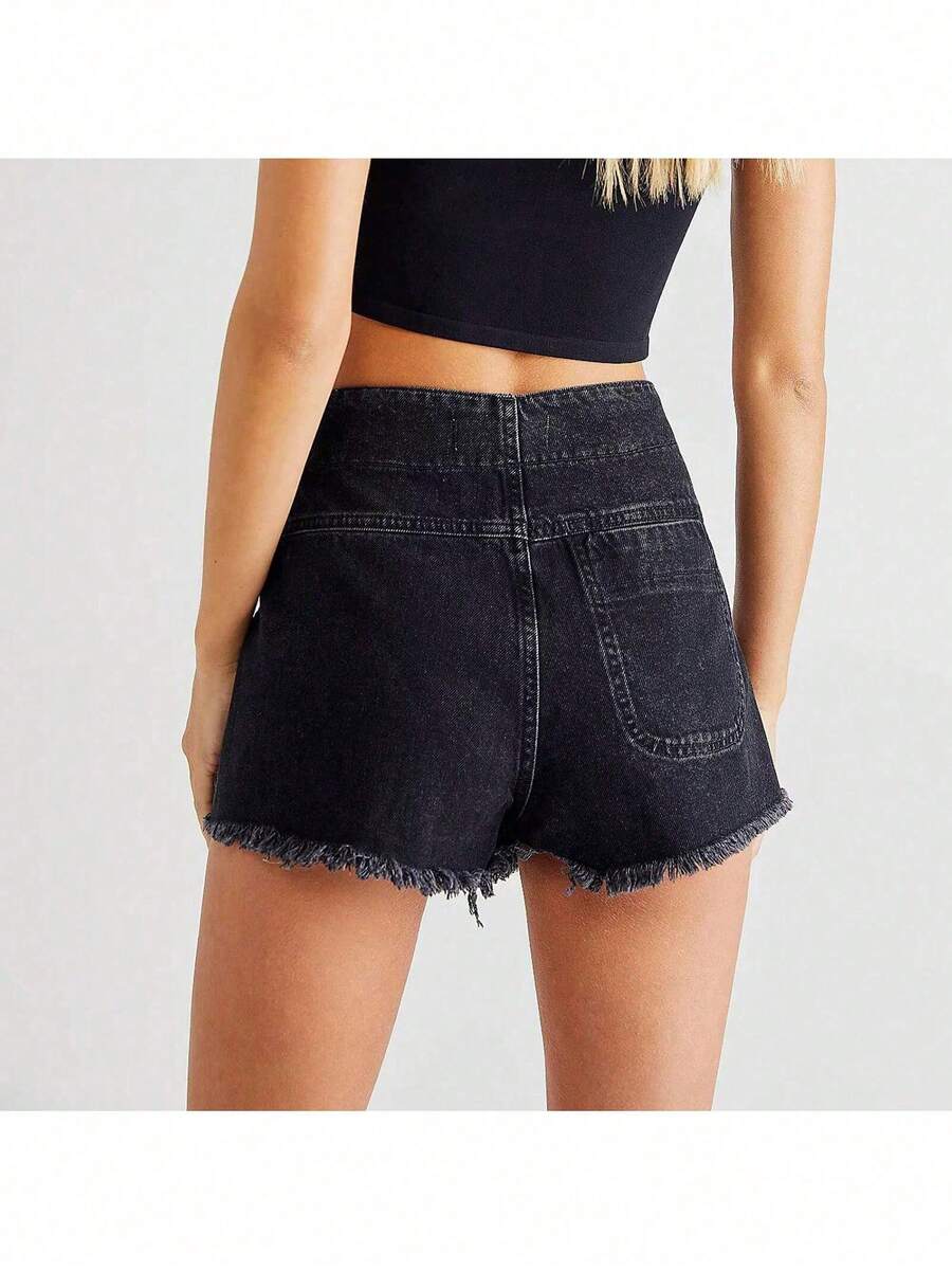 Women Denim Wrap Skort High Wa - مراجعة Shorts Denim Frayed وسعره