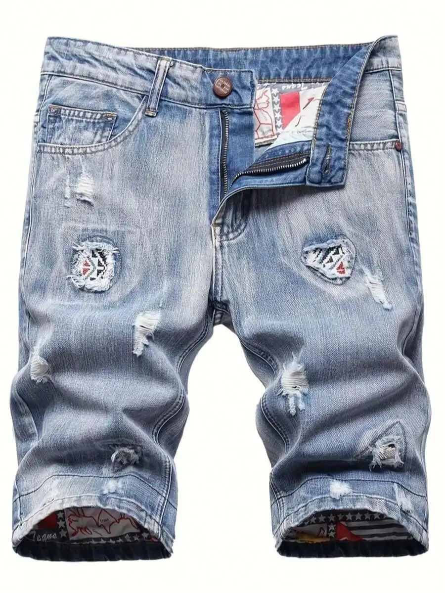 Mens Ripped Denim Shorts Mid-R - مراجعة Shorts Denim Frayed وسعره