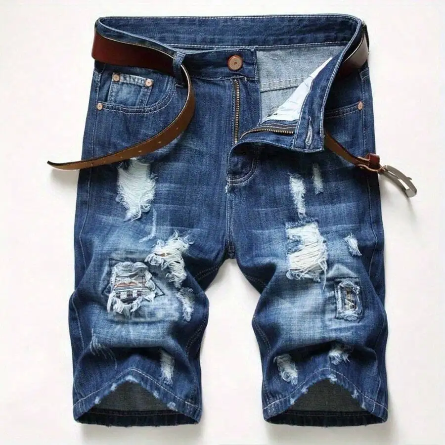 Mens Ripped Denim Shorts Mid-R - مراجعة Shorts Denim Frayed وسعره
