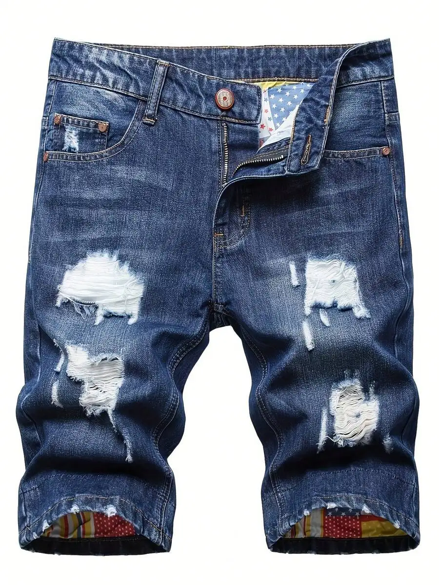 Mens Ripped Denim Shorts Mid-R - مراجعة Shorts Denim Frayed وسعره