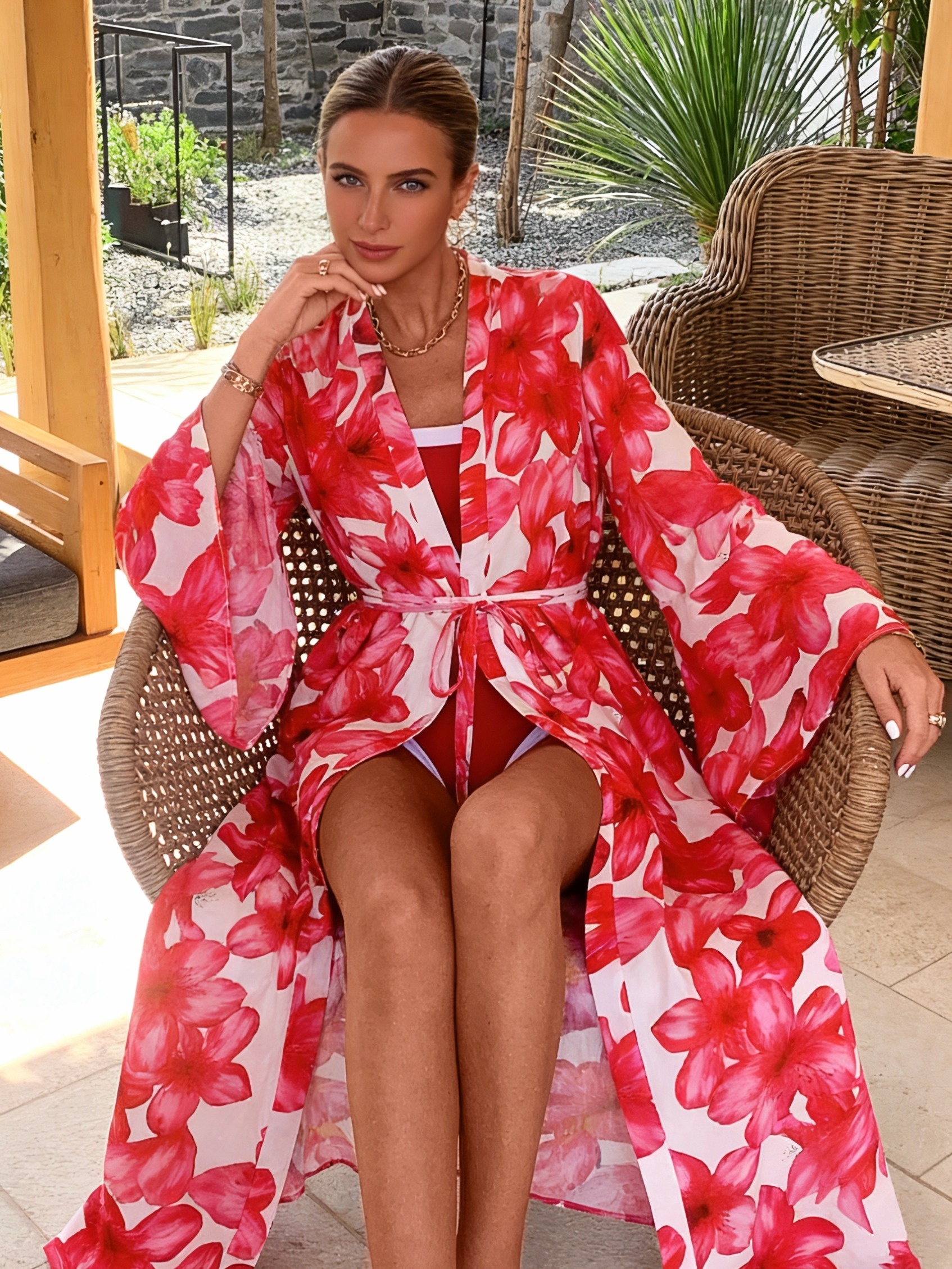 Women's Red Floral Kimono Robe - مراجعة Kimono Sheer Floral وسعره