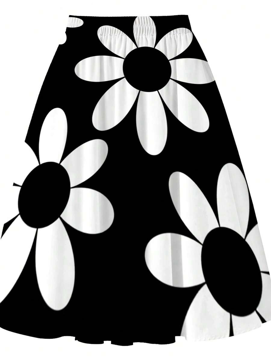 Oversized Womens Daisy Print M - مراجعة Midi Skirt Floral وسعره