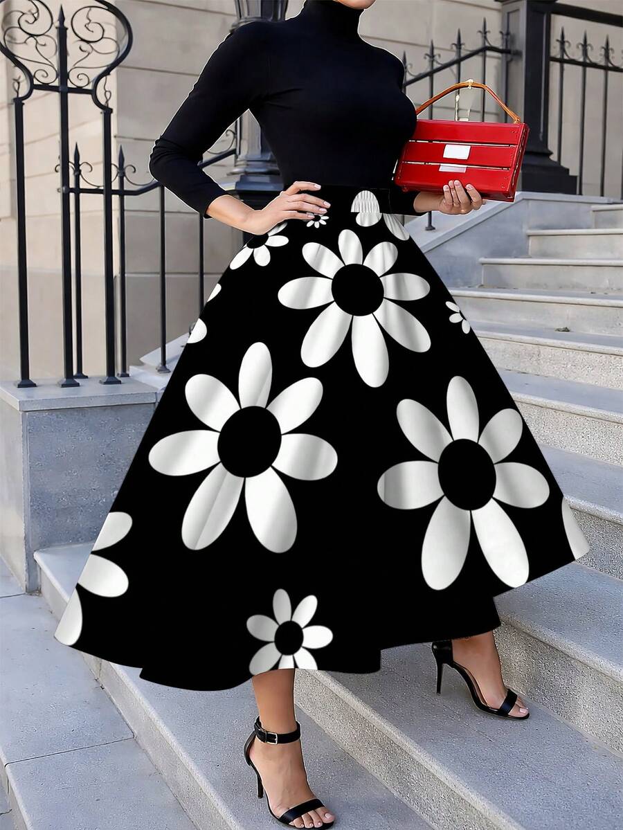 Oversized Womens Daisy Print M - مراجعة Midi Skirt Floral وسعره