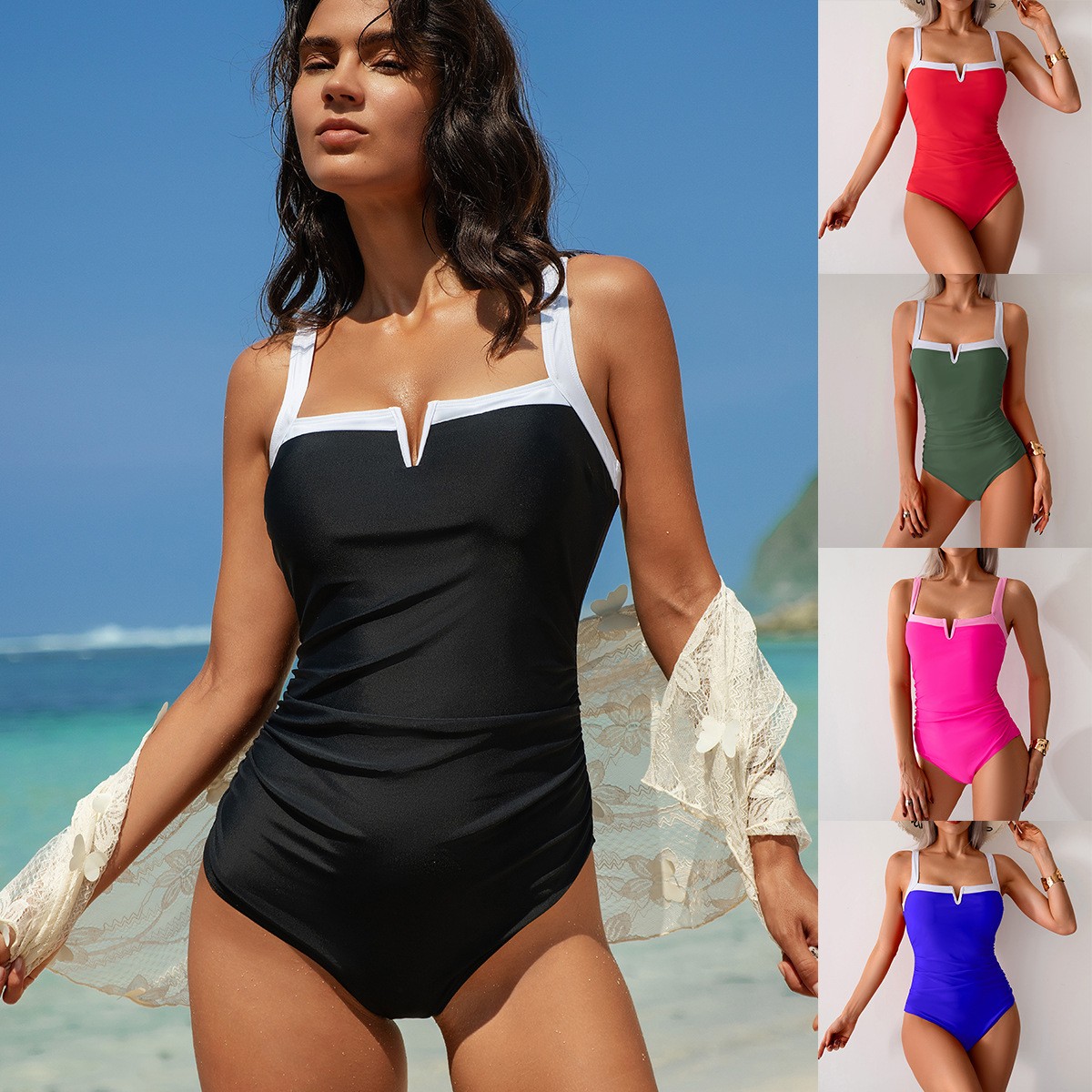 Swimwear Woman One Piece Swims - مراجعة Swimsuit Bikini Ruched وسعره
