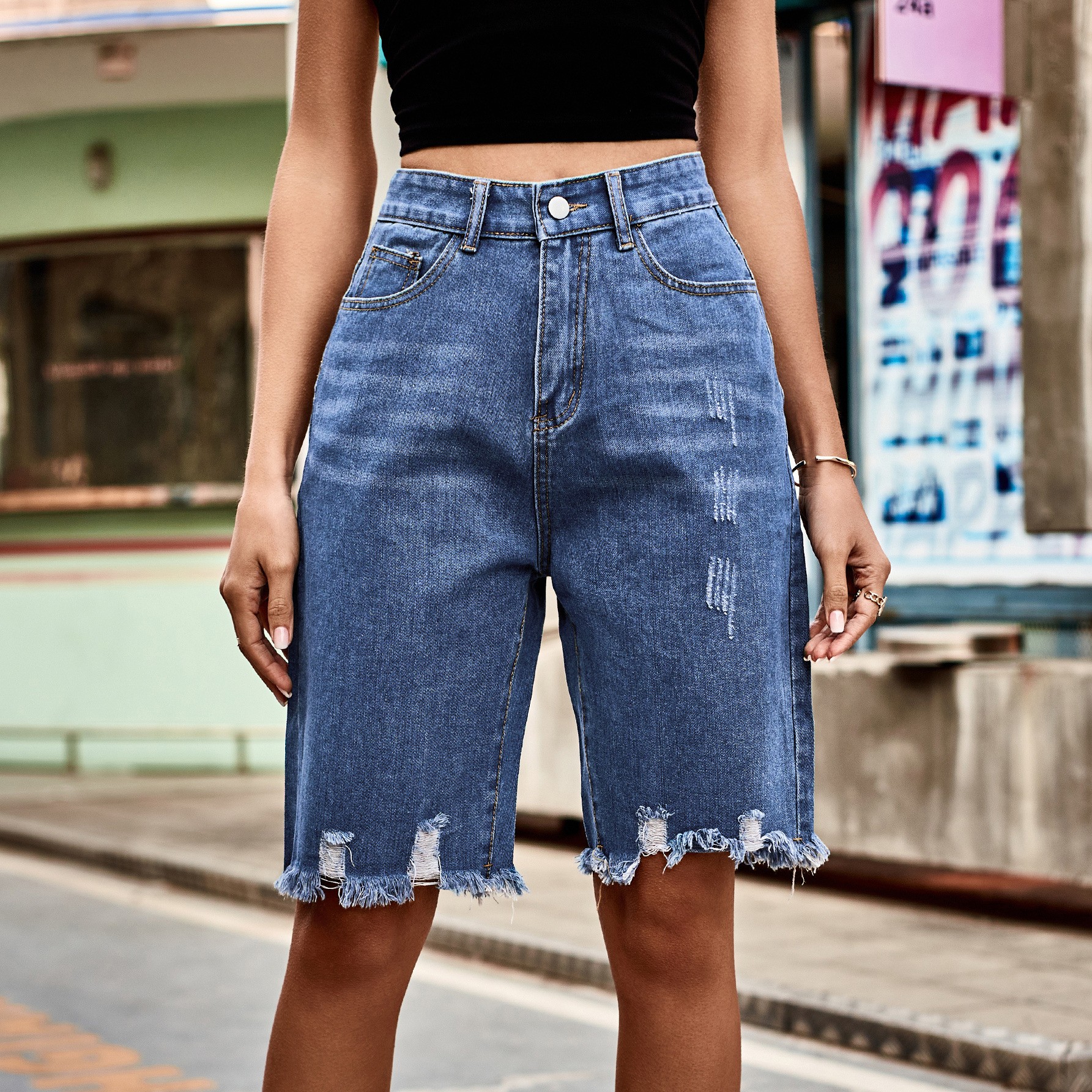 Summer Women's Clothing Distre - مراجعة Shorts Denim Frayed وسعره