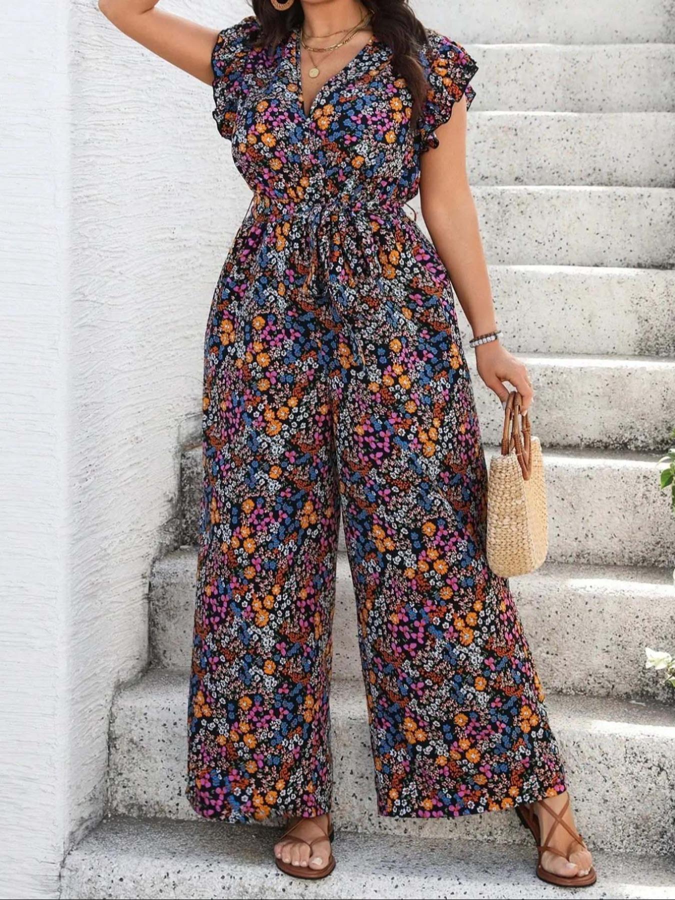 【Plus Size】 Floral Print Tie S - مراجعة Romper Floral Print وسعره