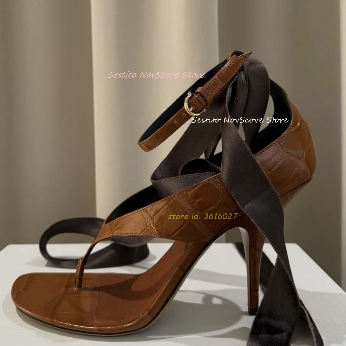 Brown Open Toe Lace Up Sandals - مراجعة Cover Up Kaftan وسعره