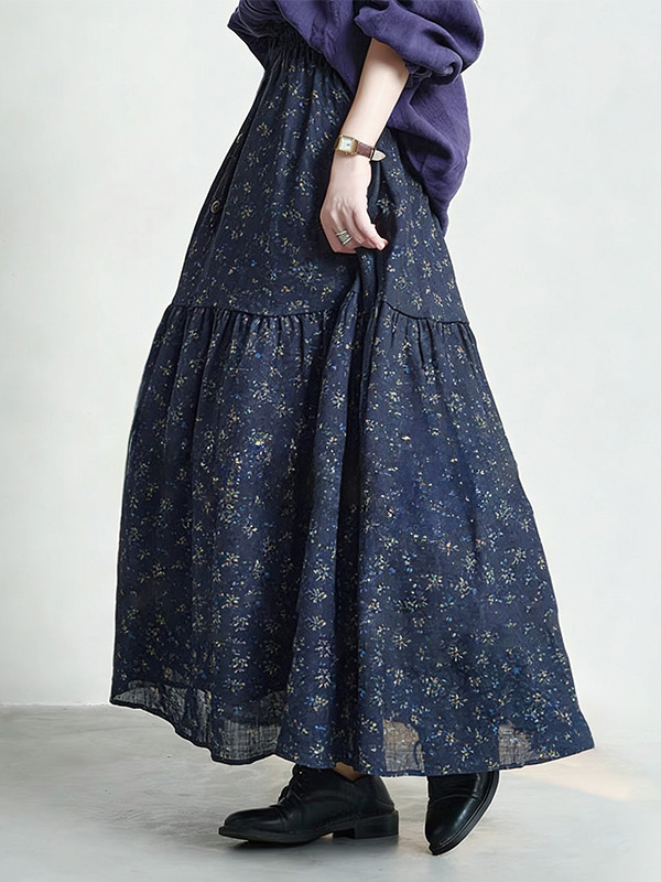 Floral Print High Waist A-Line - مراجعة Midi Skirt Floral وسعره