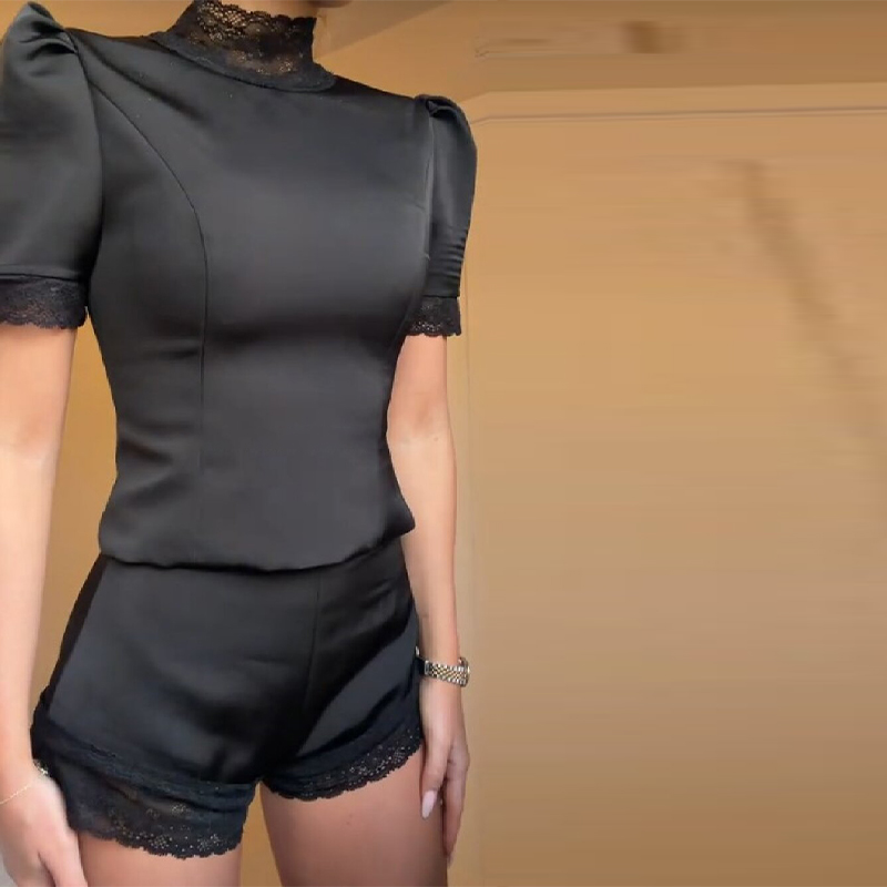 New Satin Lace Edge Top Short  - مراجعة Blouse Off Shoulder وسعره