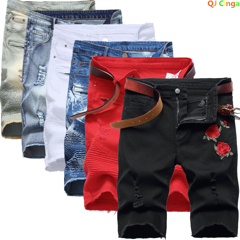 2026 Summer Men's Red Rose Emb - مراجعة Shorts Denim Frayed وسعره