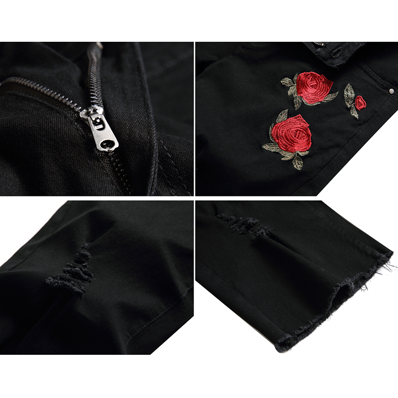 2026 Summer Men's Red Rose Emb - مراجعة Shorts Denim Frayed وسعره